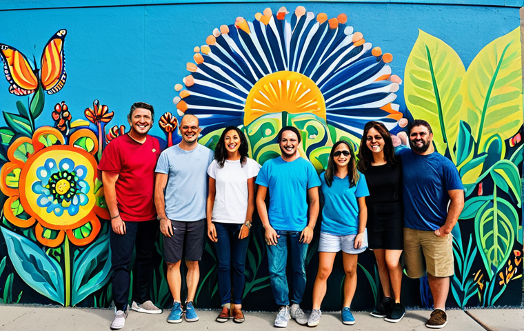 Collaborative Mural Creation**

"A diverse team of artists, *fully clothed* in appropriate attire, collaboratively painting a large, vibrant mural on a city wall. The mural depicts stylized local flora and fauna. Bright, sunny day. *Safe for work, appropriate content.* Focus on teamwork, camaraderie, and the joy of creation. *Perfect anatomy, correct proportions, natural pose.* *Professional*, family-friendly scene. *Well-formed hands, proper finger count, natural body proportions.*"

**
