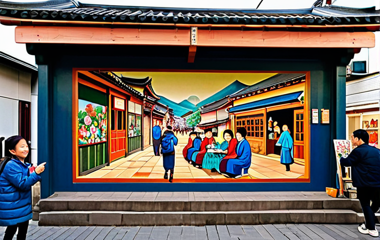 벽화와 사람들 이야기 - **Prompt**: A vibrant and energetic mural on the side of a traditional Japanese building in Okinawa.... 벽화와 사람들 이야기 - **Prompt**: A vibrant and energetic mural on the side of a traditional Japanese building in Okinawa....